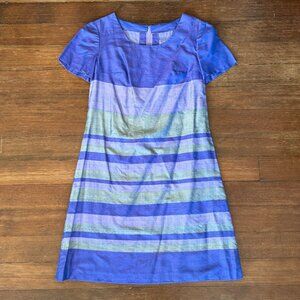 Raw Silk Purple Striped Trapeze Dress
